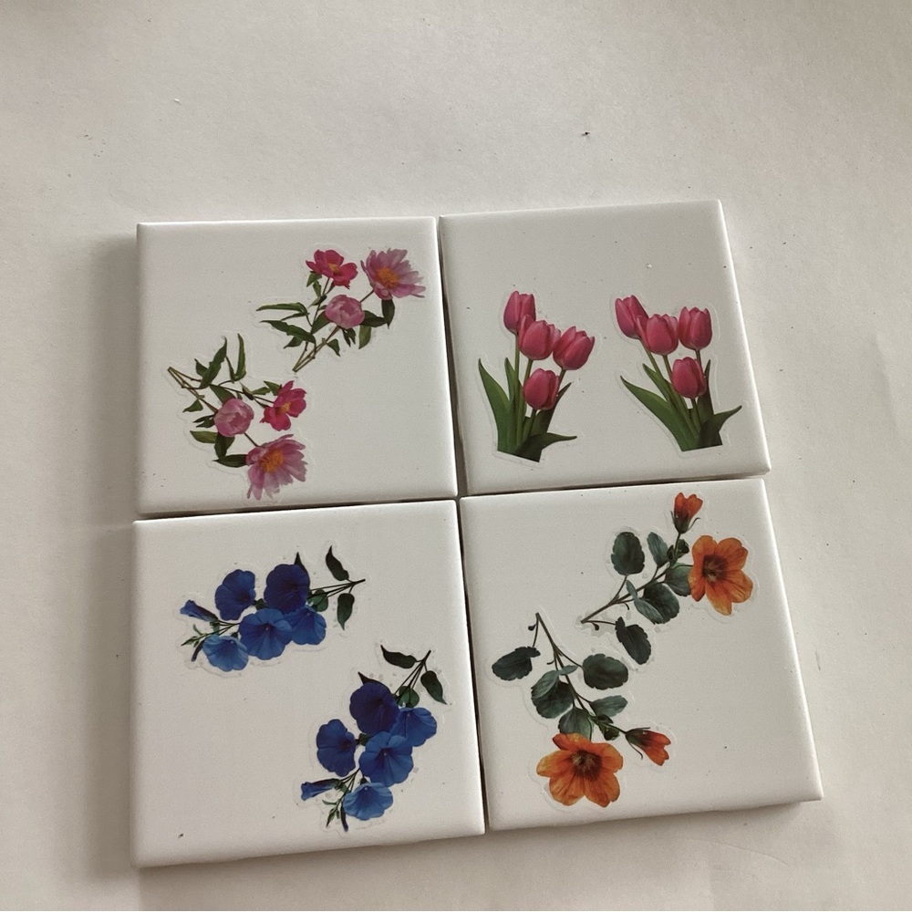 COPY - Floral Ceramic Coasters Set